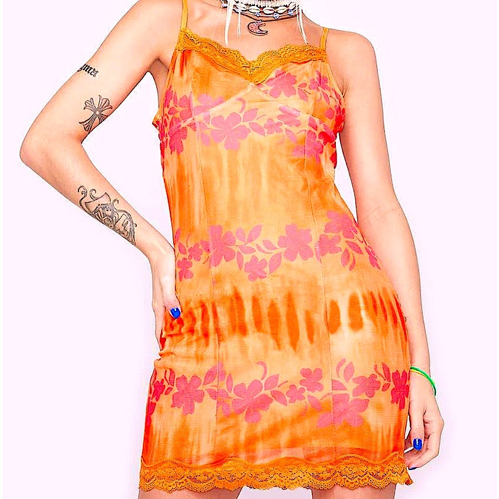 Half Heart Tiki Pinup Poolside Sunset Orange Mini Dress